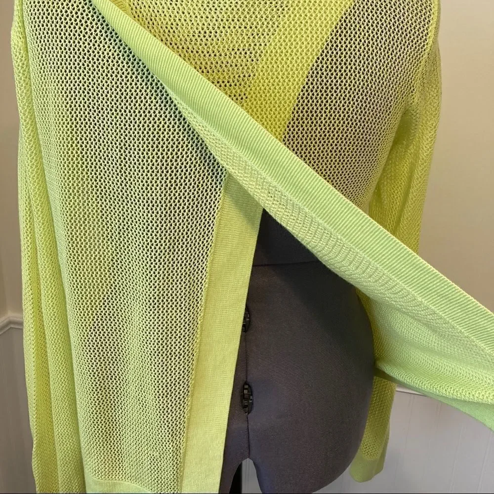 CABI Lemon Lime Split Back Mesh Sweater Sz S #199 EUC